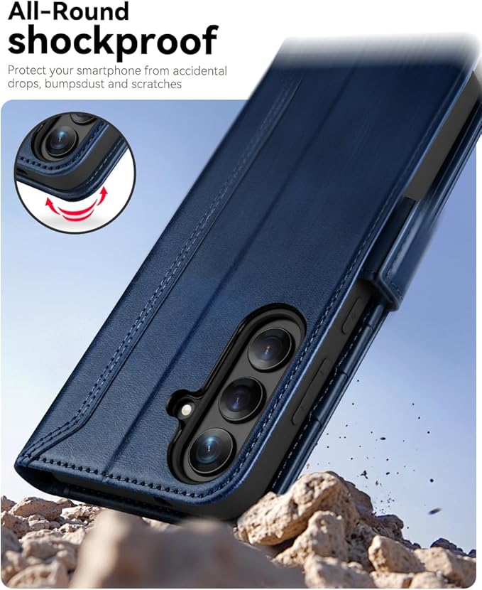 OCASE Compatible with Galaxy S25 Wallet Case, PU Leather Flip Folio Case with Card Holders RFID Blocking Kickstand [Shockproof TPU Inner Shell] Protective Phone Cover 6.2 Inch 2025, Retro Blue