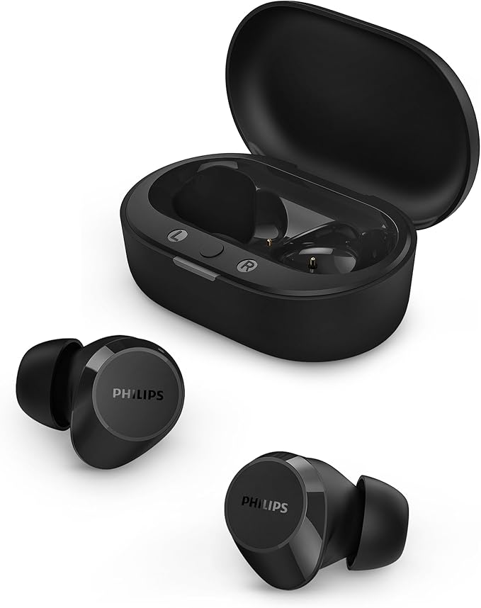 PHILIPS TAT1219 Wireless Earbuds,True Wireless Headphones,Powerful Bass with 10 mm Driver,Clear Call Quality with AI Mic,18 H Battery Life,Bluetooth 5.3,IPX4 Rating,Ergonomic Design for Comfort,Black