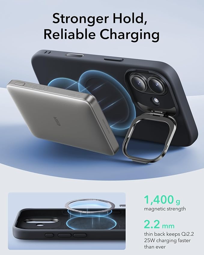 ESR Silicone Case for iPhone 17, Built-in Camera Stash Stand Compatible with MagSafe, Military-Grade Drop Protection Magnetic Phone Case for iPhone 17, Cloud Series, Black