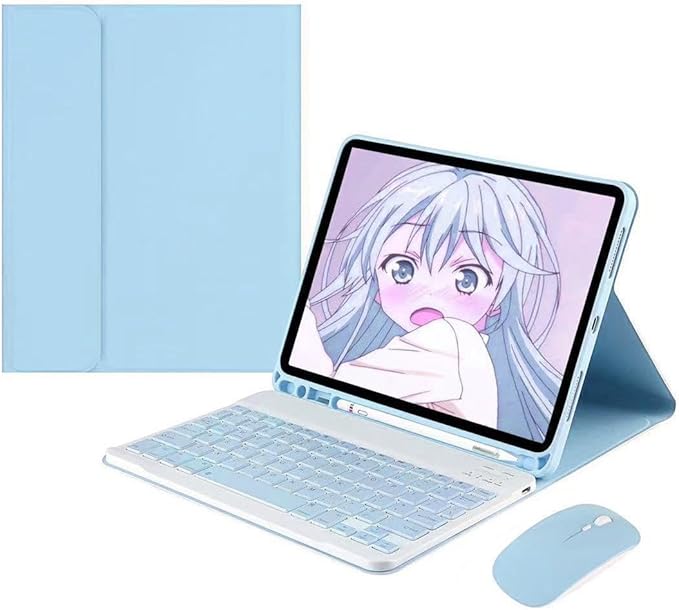 Keyboard Case Mouse for Galaxy Tab S9 11 inch/Tab S9 FE 10.9 inch/Tab S8 11 inch/Tab S7 11", Detachable Cute Color Keyboard Case Support S Pen Charging，Sky Blue