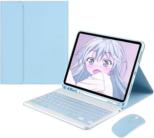 Keyboard Case Mouse for Galaxy Tab A8 10.5 inch Tablet Model SM-X200/X205/X207, Detachable Cute Color Keyboard Case with S Pen Holder，Sky Blue