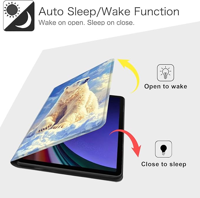 Case for Samsung Galaxy Tab S10 FE/ S9 FE 5G 10.9 Inch/Tab S9 11 Inch, Slim PU Leather Stand Cover with Auto Wake/Sleep, Multi-Angle Viewing & Shockproof, White Polar Bear
