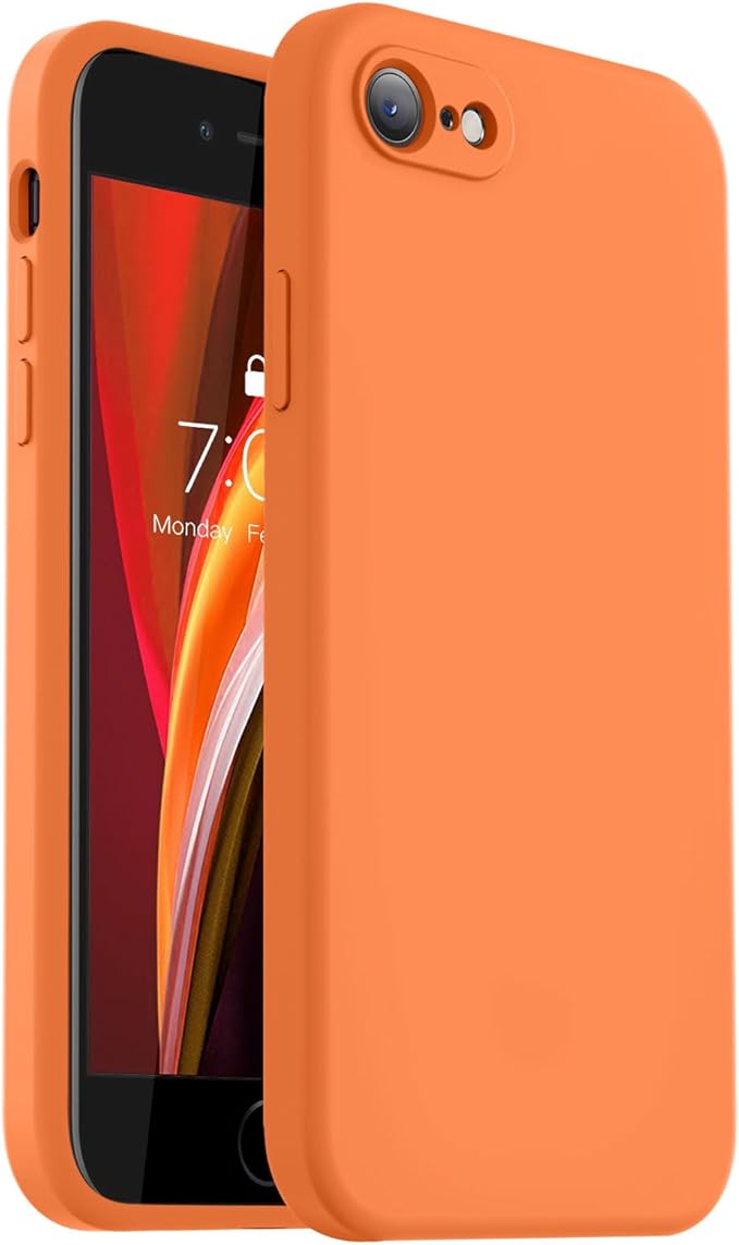 Vooii for iPhone SE Case 2022/3rd/2020,iPhone 8/7 Case, Upgraded Liquid Silicone with [Flat Edges] [Camera Protection] [Soft Anti-Scratch Microfiber Lining] Phone Case for iPhone SE - Bright Orange