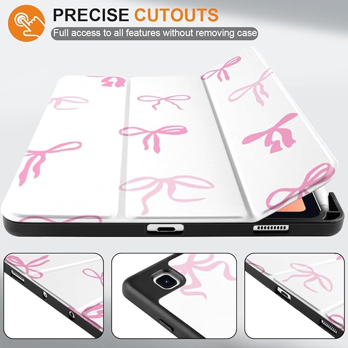 DONGKE Case for Samsung Galaxy Tab S6 Lite 10.4 Inch 2024/2022/2020, Trifold Stand + S Pen Holder + Auto Wake/Sleep + Soft TPU Protective Stand Back Cover, Pink Bows