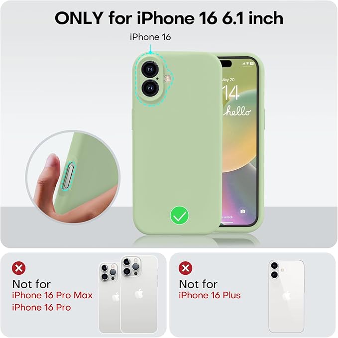 Vooii Compatible with iPhone 16 Case, Liquid Silicone Upgrade [Camera Protection] [Soft Anti-Scratch Microfiber Lining] Shockproof Phone Case for iPhone 16 6.1 inch - Matcha