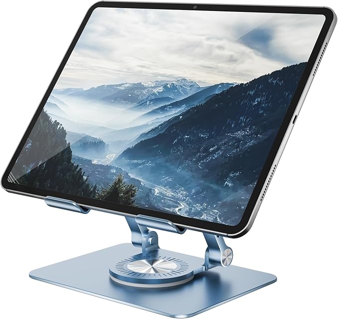 Tablet Stand Adjustable with 360° Swivel Base Aluminum Tablet Stand Holder for iPad/Samsung/iPad Pro Air Mini/Galaxy/Switch, Blue