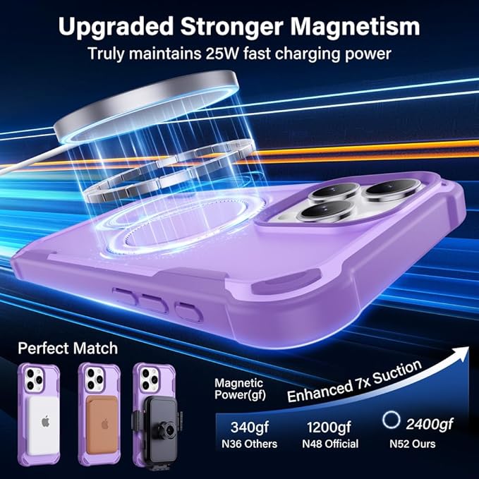 Designed for iPhone 16 Pro Case with Magnetic Stand [Military Drop Protection][Compatible with Magnet] Shockproof 16 Pro Phone Case with Ring Holder, Purple
