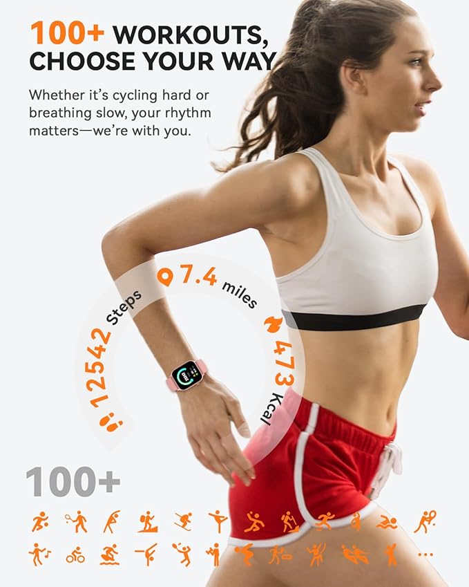 Smart Watches for Women Men, 1.85" HD Fitness Watch, Fitness Tracker with 110 Sports Modes, Step Counter/Sleep Monitor, IP68 Waterproof, Bluetooth Call & Music Control for iPhone/Android