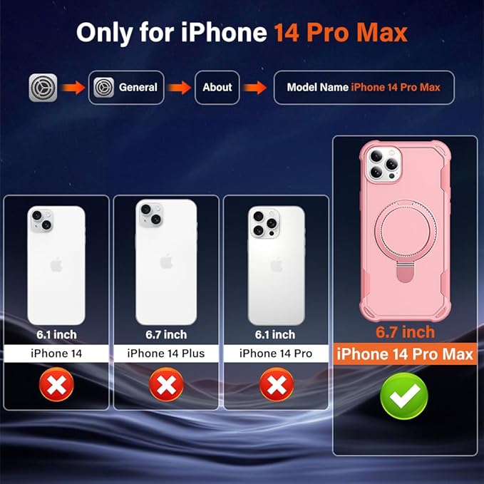 Designed for iPhone 14 Pro Max Case with Magnetic Stand [Military Drop Protection][Compatible with Magnet] Shockproof 14 Pro Max Phone Case with Ring Holder, Pink