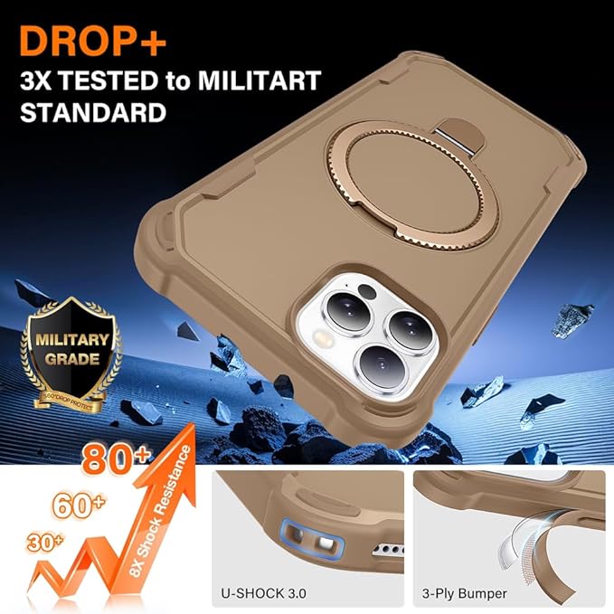 Designed for iPhone 12 Pro Max & 13 Pro Max Case with Magnetic Stand [Military Drop Protection][Compatible with Magnet] Shockproof 12 Pro Max & 13 Pro Max Phone Case with Ring Holder, Khaki
