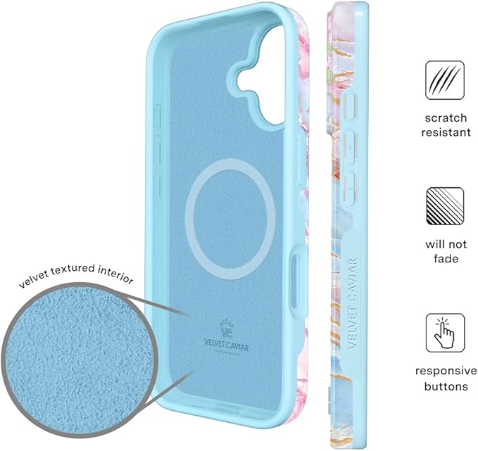 VELVET CAVIAR Case for iPhone 17 | Compatible with MagSafe | 10ft Drop Tested | Protective Designer Cases | Holographic Moonstone Marble