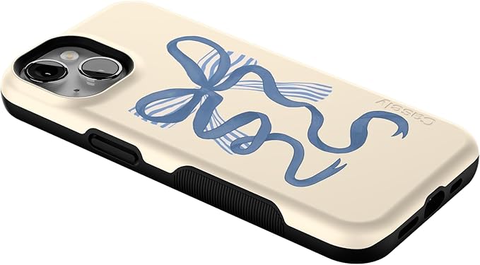 Casely iPhone 14 Case | Heartstrings | Blue Bow | Compatible with MagSafe | Bold Protective Design