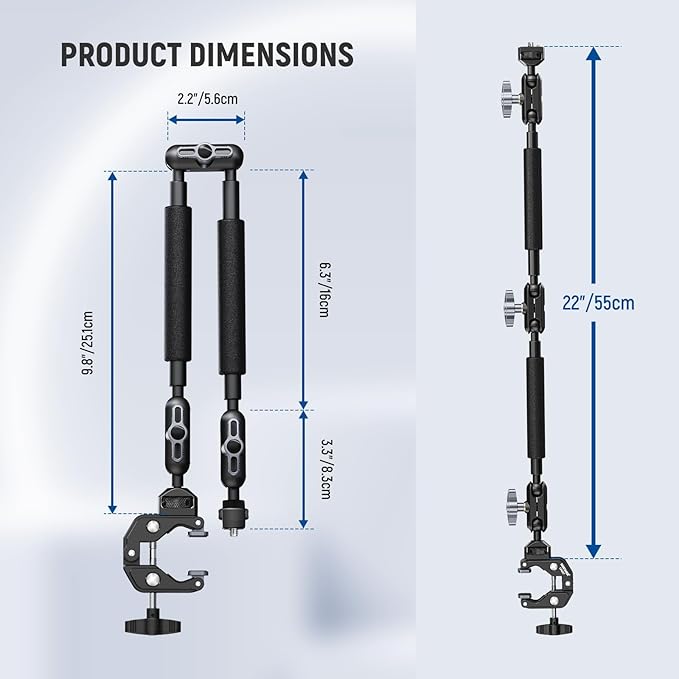 NEEWER 22" Magic Arm w Desk C Clamp, Overhead Camera Mount with Articulating Mic Boom Arm 1/4" 3/8" Threads for ARRI, Desktop Stand Holder for Phone Microphone Webcam Action Camera Video Light, UA057