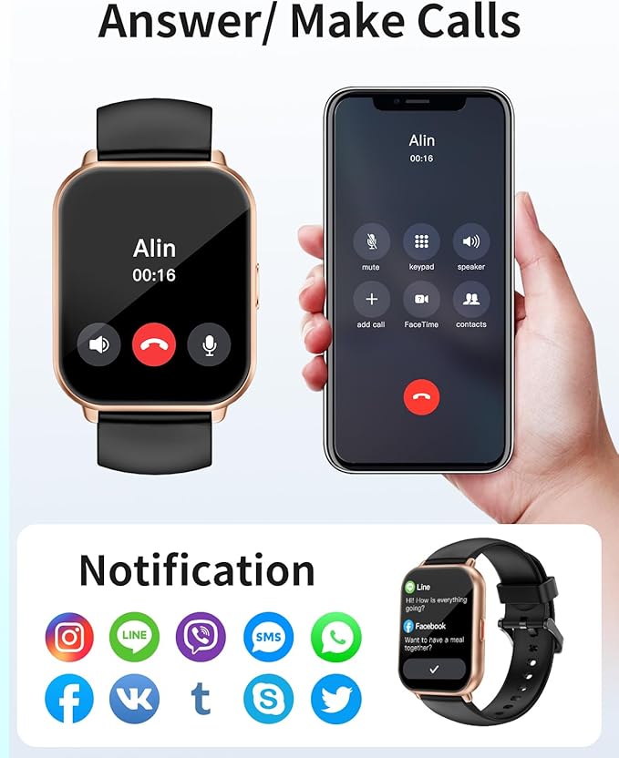 RUIMEN Smart Watches for Men Women (Answer/Make Calls, 2 Bands Included), 1.8" Smartwatch for iOS/Android Phones, Fitness Tracker Heart Rate/Sleep Monitor Digital Watch Waterproof (Black/Copper)