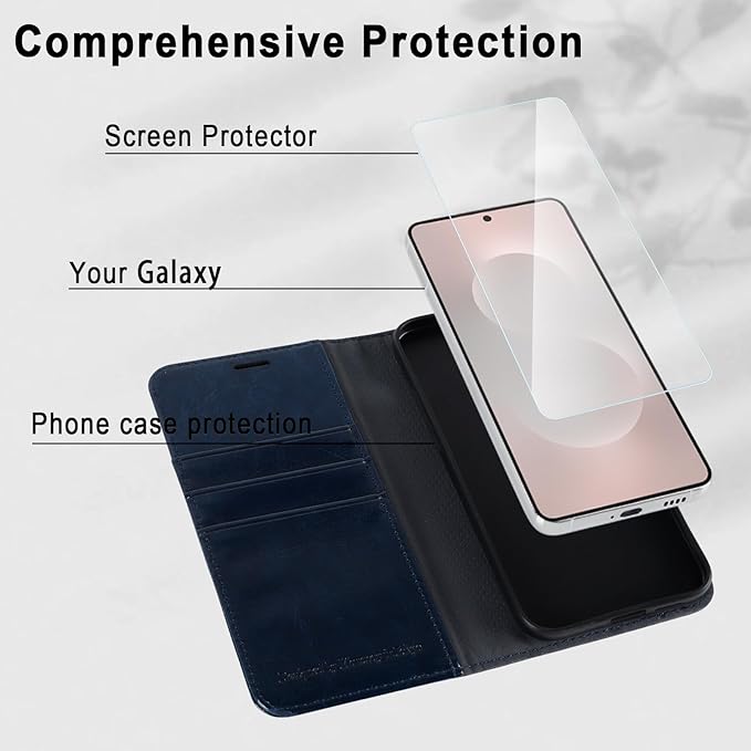 MONASAY Wallet Case Fit for Samsung Galaxy S25 Edge 5G，[Lens & Glass Screen Protector] [RFID Blocking] Flip Folio Leather Cell Phone Cover with Credit Card Holder, 6.7 inch, Blue