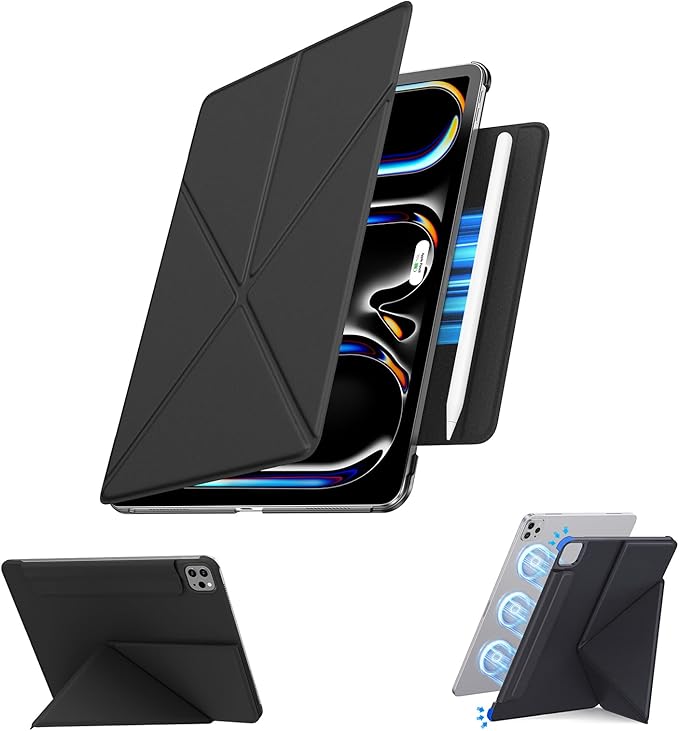 for iPad Pro 11 Inch Case M4 2024, Slim Powerful Magnetic Attachment Full Corner Protective iPad Case with Auto Wake/Sleep and Hidden Pencil Holder (Midnight Black, iPad pro 11 inch)