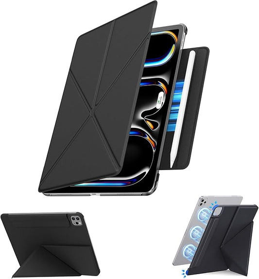 for iPad Pro 11 Inch Case M4 2024, Slim Powerful Magnetic Attachment Full Corner Protective iPad Case with Auto Wake/Sleep and Hidden Pencil Holder (Midnight Black, iPad pro 11 inch)