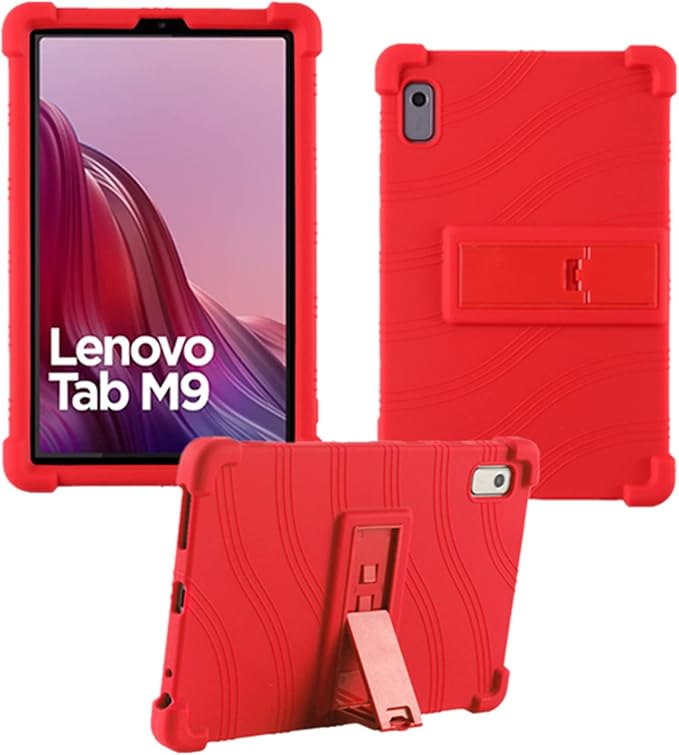 Case for Lenovo Tab M9 Cover 9.0 inch (TB-310FU,2023 Released), Kids Friendly Soft Silicone Adjustable Stand Cover for Lenovo Tab M9 Tablet (Red)