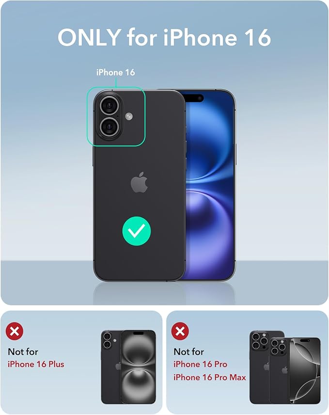 ESR for iPhone 16 Case, Silicone Case with Stand, Compatible with, Military-Grade Protection, Built-in Camera Stash Stand, Magnetic Phone Case for iPhone 16, Cloud Series, Black