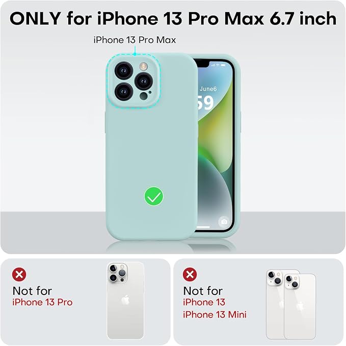 Vooii Compatible with iPhone 13 Pro Max Case, Liquid Silicone Upgrade [Camera Protection] [Soft Anti-Scratch Microfiber Lining] Shockproof Phone Case for iPhone 13 Pro Max 6.7 inch - Mint