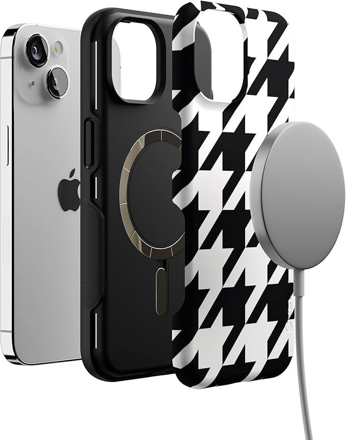 Casely iPhone 14 Case | Houndstooth | High Contrast Design | Compatible with MagSafe | Bold Protective Design