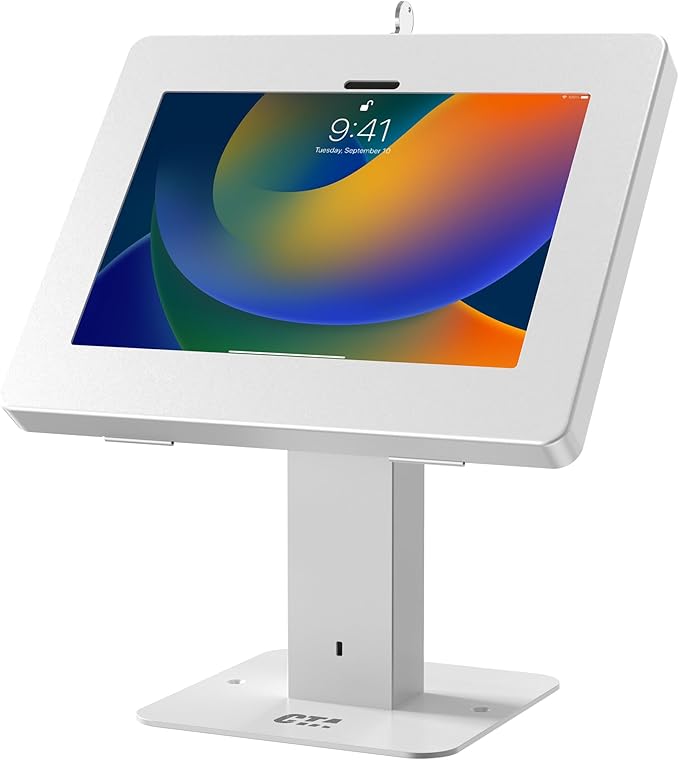 CTA Digital Sleek Rotating POS Desk Mount with Security Enclosure for iPad 10th Gen A16, iPad Air 11" M3 & M2, Pro 11", Galaxy Tab A7 & More - White (PAD-RSDMW)