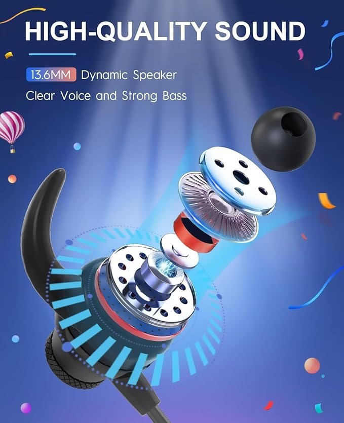 Tecno B1 Bluetooth Headphones, Bluetooth Earbuds Wireless with 60Hrs Playtime, Wireless Bluetooth Headphones for Sports, Sweatproof & IPX5 Waterproof Wireless Headphones（Black）