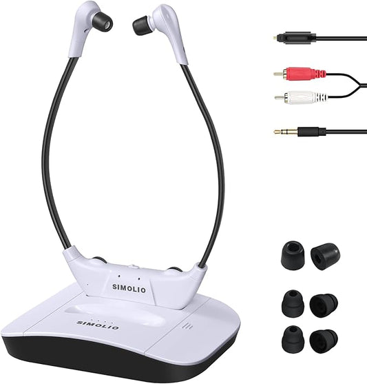 SIMOLIO 2.4G Digital TV Wireless Headphones with Spare Battery for Seniors, Dialog Clarity Wireless Headphones for TV Watching with Tone & Balance Control, Support Optical/RCA/AUX, 164ft, No Delay