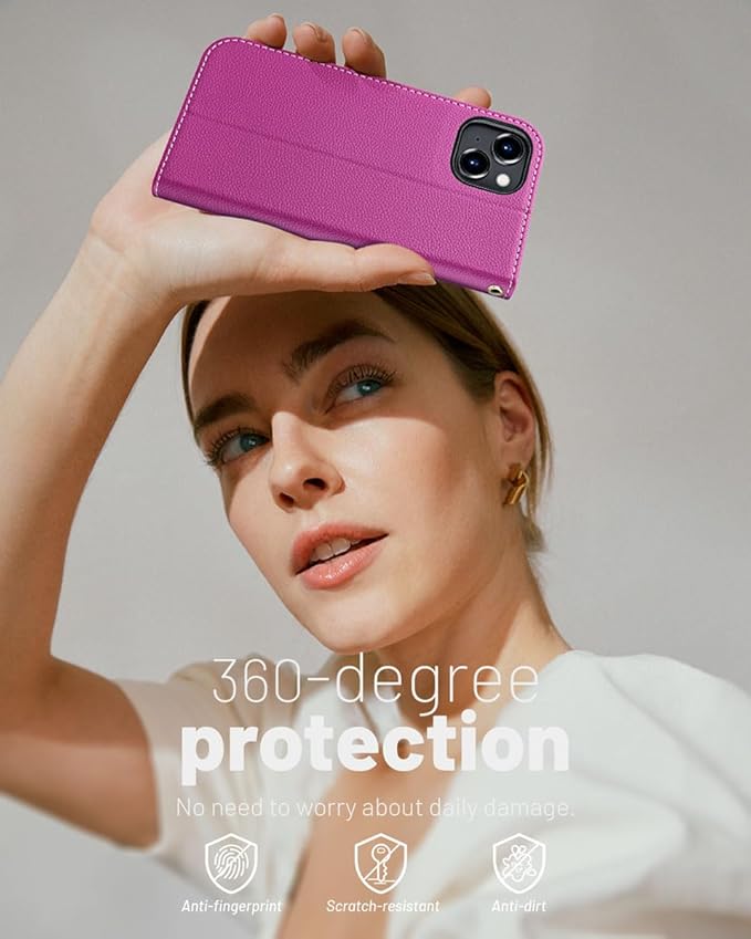 OCASE Compatible with iPhone 15 Wallet Case, PU Leather Flip Folio Case with Card Holders RFID Blocking Kickstand [Shockproof TPU Inner Shell] Phone Cover 6.1 Inch 2023, Litchi Rose