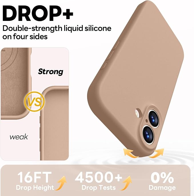 Vooii Magnetic Compatible with iPhone 17 Case (Compatible with Magsafe) (Upgraded Camera Protection) Liquid Silicone Shockproof Full Body Protective Phone Cover for Women Men, Light Brown, 6.3"