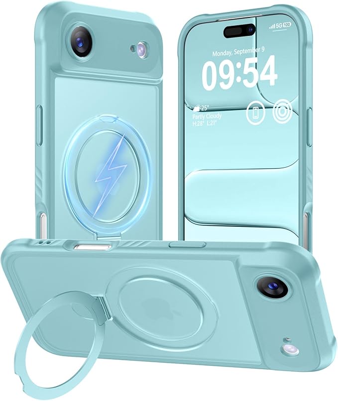 MOCCA Compatible with iPhone Air Case with Magnetic Invisible Stand [Full Camera Protection] [Compatible with Magsafe] Military Drop Shockproof Translucent Matte Phone Case Cover 6.5",Blue