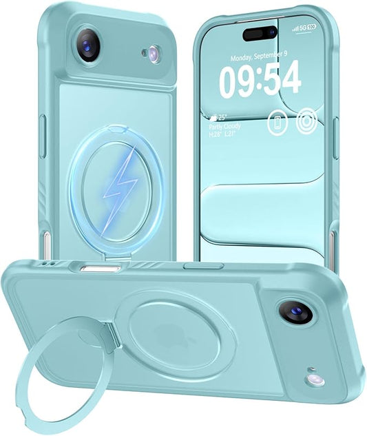 MOCCA Compatible with iPhone Air Case with Magnetic Invisible Stand [Full Camera Protection] [Compatible with Magsafe] Military Drop Shockproof Translucent Matte Phone Case Cover 6.5",Blue