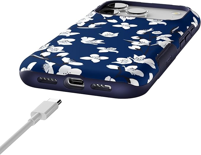 Casely iPhone 17 Pro Case | Floral Forest | Navy Cherry Blossom Floral | Bold Protective Design | Compatible with MagSafe
