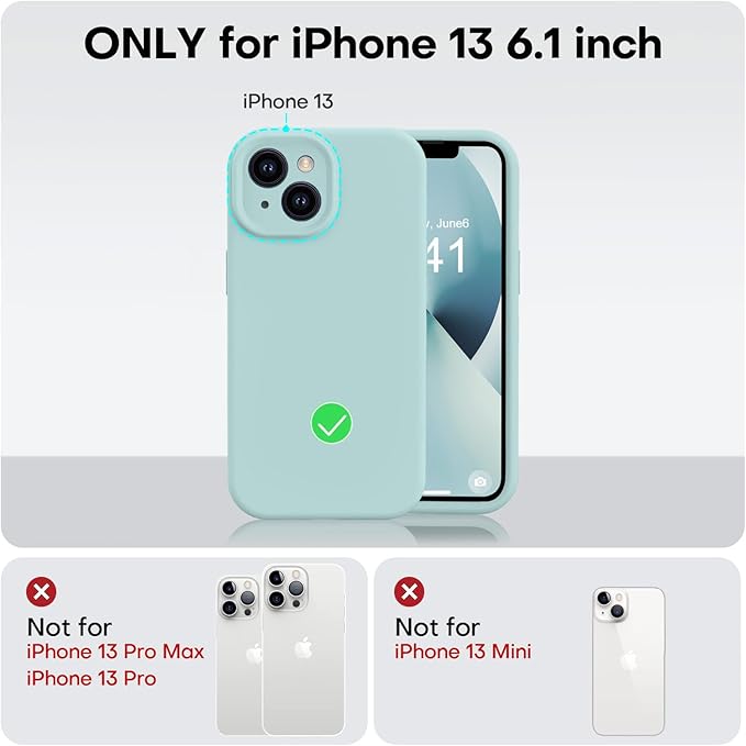 Vooii Compatible with iPhone 13 Case, Liquid Silicone Upgrade [Camera Protection] [Soft Anti-Scratch Microfiber Lining] Shockproof Phone Case for iPhone 13 6.1 inch - Mint