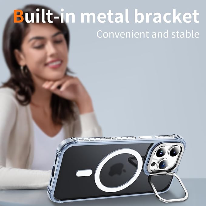 for iPhone 15 Pro Case with Stand, Supports Wireless Charging,Compatible with MagSafe, Shockproof Slim Magnetic Case for iPhone 15 Pro, Grey