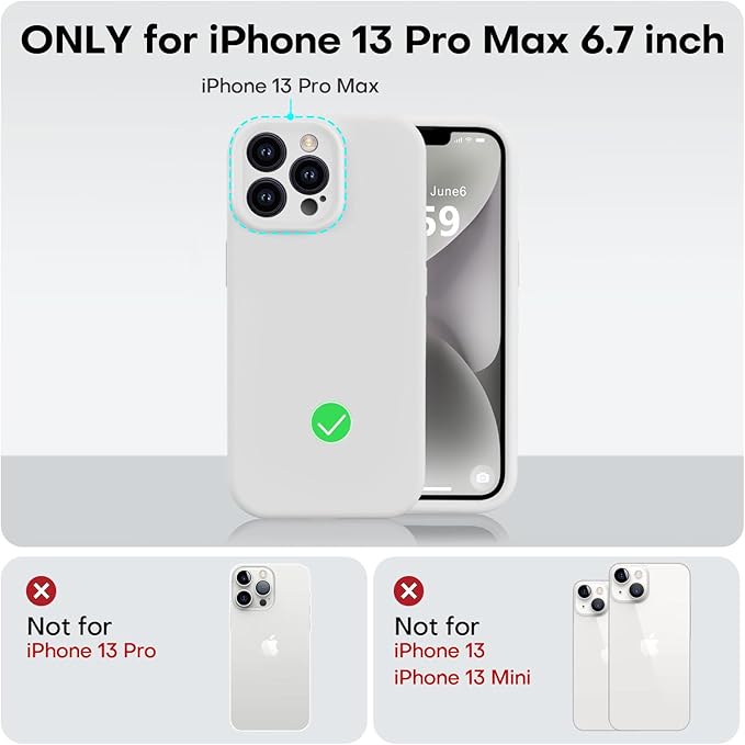 Vooii Compatible with iPhone 13 Pro Max Case, Liquid Silicone Upgrade [Camera Protection] [Soft Anti-Scratch Microfiber Lining] Shockproof Phone Case for iPhone 13 Pro Max 6.7 inch - White