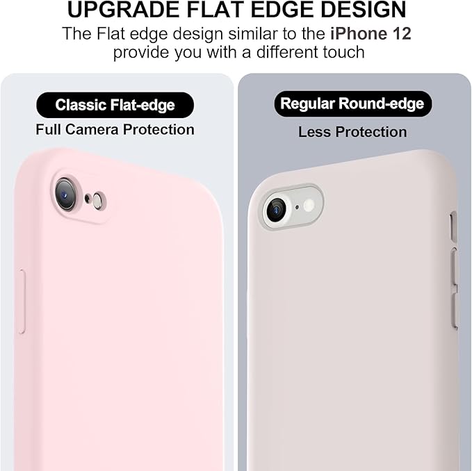 Vooii for iPhone SE Case 2022/3rd/2020,iPhone 8/7 Case, Upgraded Liquid Silicone with [Flat Edges] [Camera Protection] [Soft Anti-Scratch Microfiber Lining] Phone Case for iPhone SE - Chalk Pink