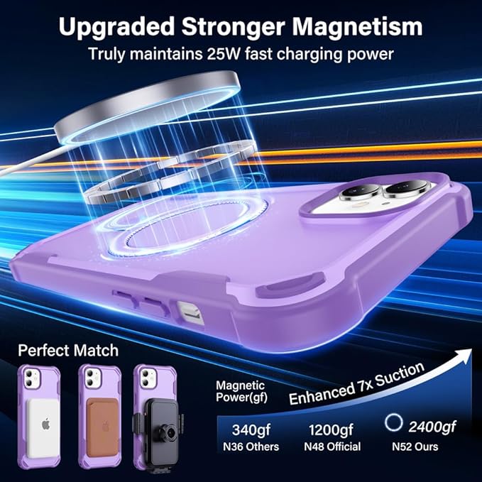 Designed for iPhone 12 & 12 Pro Case with Magnetic Stand [Military Drop Protection][Compatible with Magnet] Shockproof 12 & 12 Pro Phone Case with Ring Holder, Purple