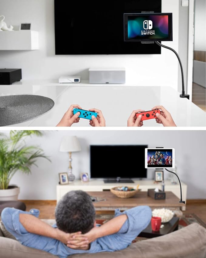 woleyi Gooseneck Tablet Holder Mount, Heavy Duty Desk/Bed Tablet Stand, Flexible Arm Clip for iPad Pro Air Mini, Galaxy Tab/Z Fold, Fire HD, Surface Pro/Go, Switch, iPhone and More 4.7-13" Devices