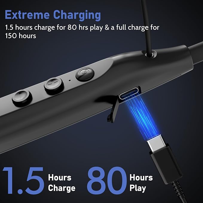 Neckband Bluetooth Earbuds, Wireless Bluetooth 5.3 Headphones 80Hrs Extra Long Playtime Stereo Bass in-Ear Headsets with Mic, IPX6 Waterproof Magnetic Earbuds, HD Sound for Running, Gym, Travel