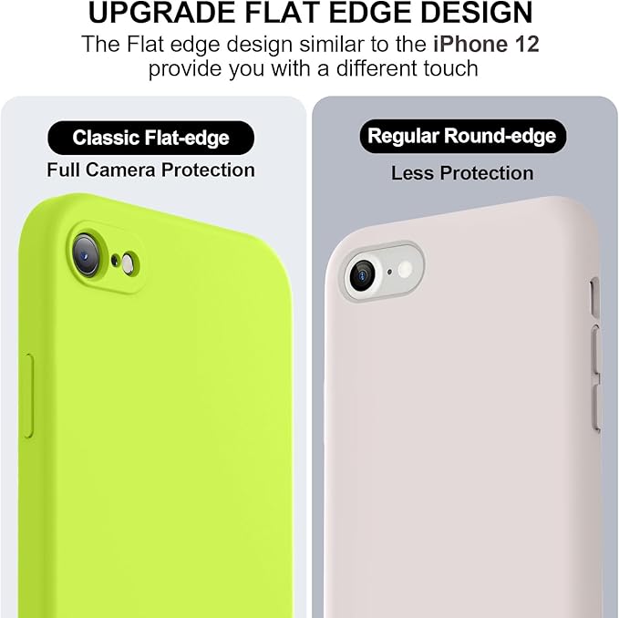 Vooii for iPhone SE Case 2022/3rd/2020,iPhone 8/7 Case, Upgraded Liquid Silicone with [Flat Edges] [Camera Protection] [Soft Anti-Scratch Microfiber Lining] Phone Case for SE 4.7 - Fluorescent Green