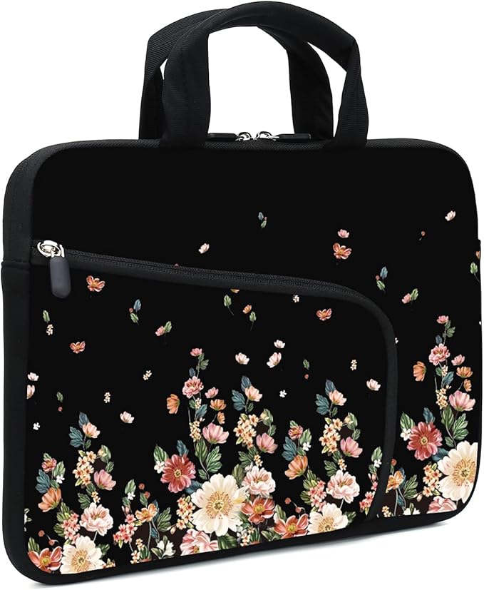 11.6-12.2 Inch Laptop Sleeve Case - Chromebook, Ultrabook, Notebook, Tablet Neoprene Handle Case for Men Women - Two Pockets Fit Apple MacBook Air, Samsung, Acer, HP, DELL (Flowers)