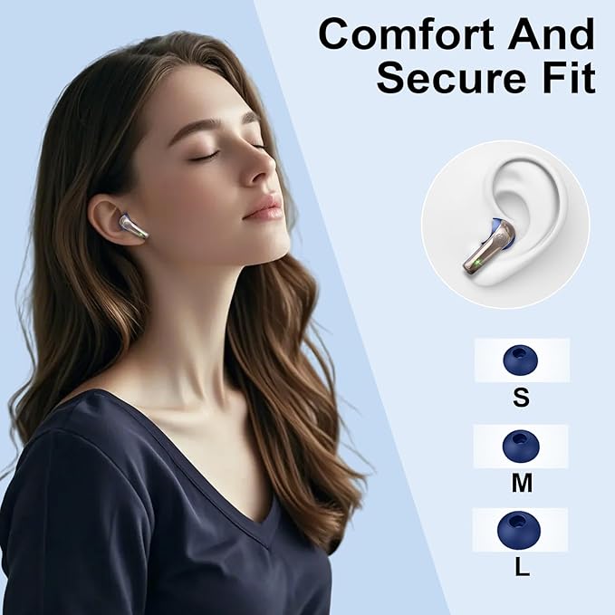Wireless Earbuds, Bluetooth 5.4 Headphones in Ear, Mini Bluetooth Earbuds HiFi Stereo Deep Bass with 4 ENC Noise Cancelling Mic, Wireless Ear Buds 47H Long Playtime LED IP7 Waterproof USB-C(Blue)