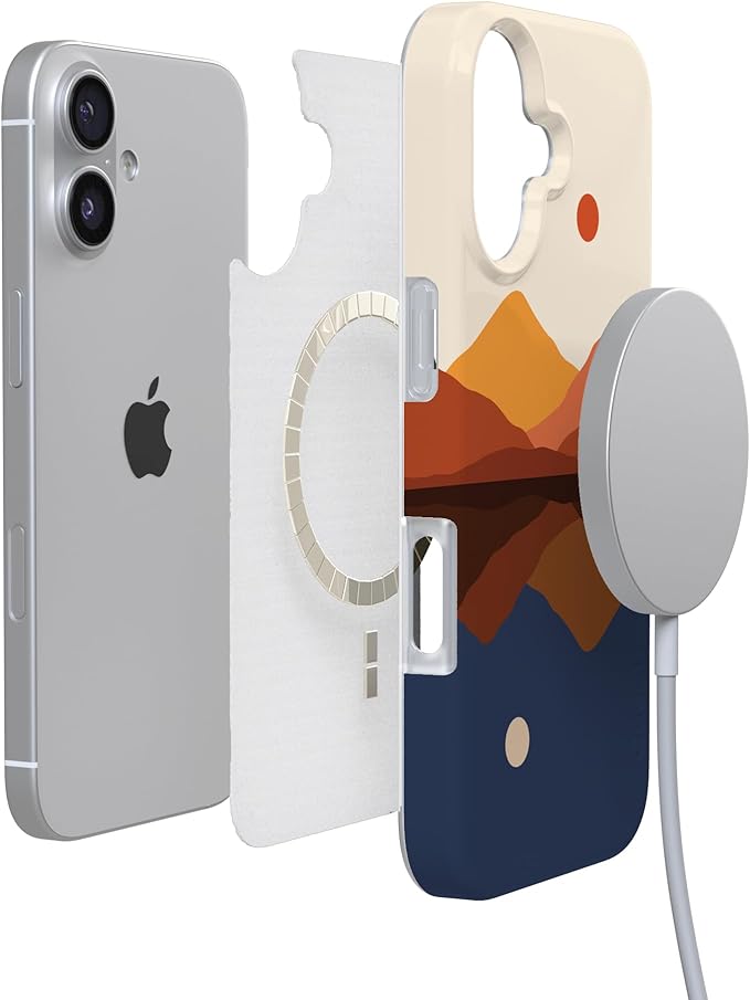 Casely iPhone 17 Case | Opposites Attract Day & Night Colorblock Mountains | Classic Ultra Slim Design | Compatible with MagSafe