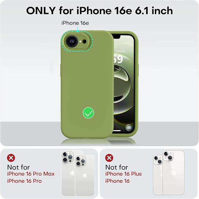 Vooii Compatible with iPhone 16e Case, Liquid Silicone Upgrade [Camera Protection] [Soft Anti-Scratch Microfiber Lining] Shockproof Phone Case for iPhone 16e 6.1 inch - Cedar Green