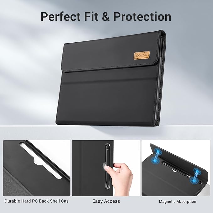 CoBak Case for Microsoft Surface Pro 12" (2025), Premium Business Cover with Multi-Angle Stand, Embedded Stylus Holder, Keyboard Support & Built-in Organizer – Tailored for Professionals,Black