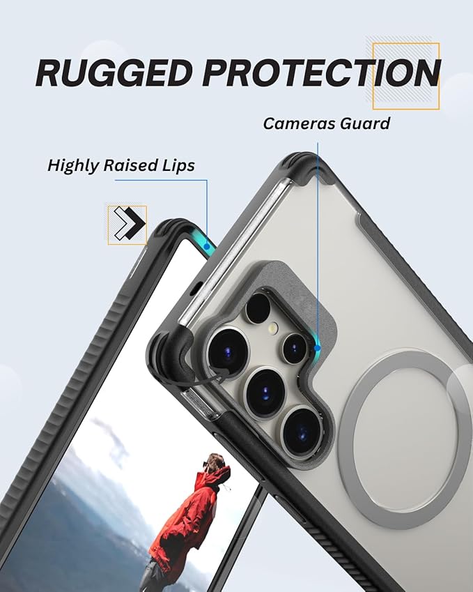 CaseBorne Compatible with Galaxy S25 Ultra Case - [Military Grade 12 Feet Drop Protection] [Compatible with Qi2 ][ Hybrid Magnetic Cover] with Kickstand