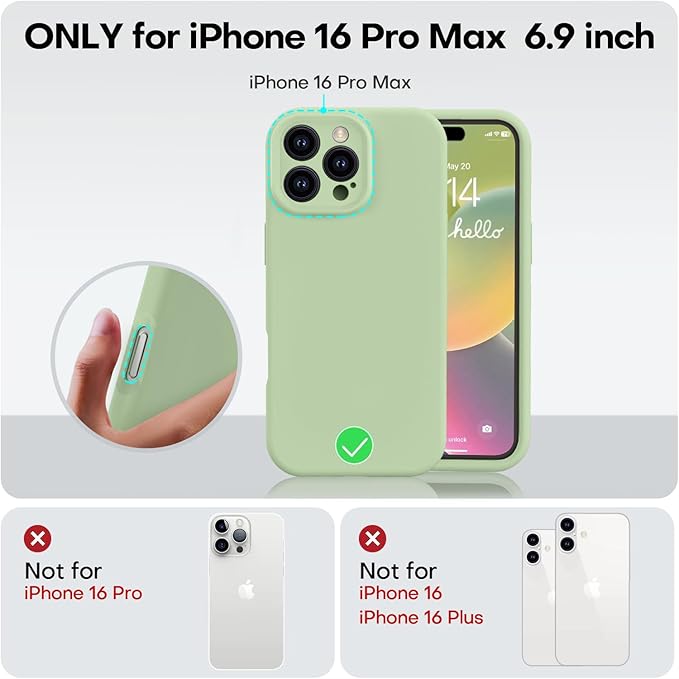 Vooii Compatible with iPhone 16 Pro Max Case, Liquid Silicone Upgrade [Camera Protection] [Soft Anti-Scratch Microfiber Lining] Shockproof Phone Case for iPhone 16 Pro Max 6.9 inch - Matcha