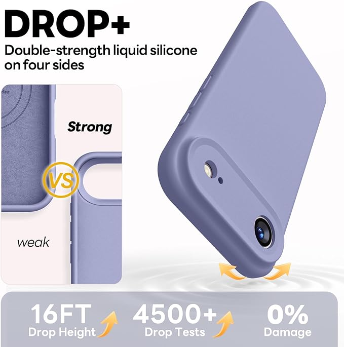 Vooii Magnetic Compatible with iPhone Air Case (Compatible with Magsafe) (Upgraded Camera Protection) Liquid Silicone Shockproof Full Body Protective Phone Cover for Women Men, Lavender Grey, 6.5"