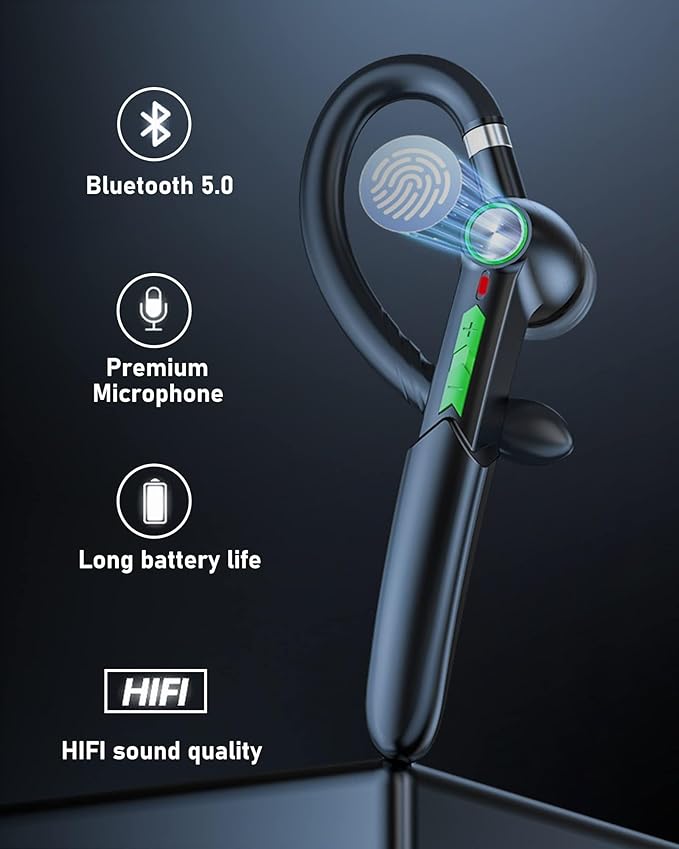 Single-Ear Bluetooth Earpiece with Noise Cancelling – Wireless Hands-Free Headset for iPhone & Cell Phones, Built-in Mic, 10Hrs Battery Life